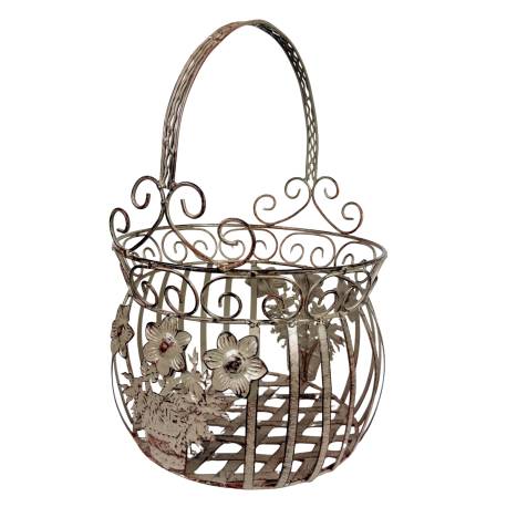 Grande Jardinière Façon Panier Pot de Fleur Bac de Plantation en Acier Marron 25x25x39cm