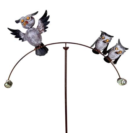 Mobile de Jardin Rotatif Tuteur Tige pour Plantes Motifs Chouettes à Planter en Acier Coloré 8x65x140cm