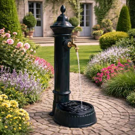 Fontaine à Poser Fontaine extérieure en Fonte d'Aluminium Patinée Vert Anglais avec Robinet en Laiton 26x35x72cm