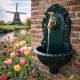Fontaine de Jardin de Charme Murale Source Fonte Patinée Verte avec Robinet Fonctionnel en Laiton 14x25x40cm