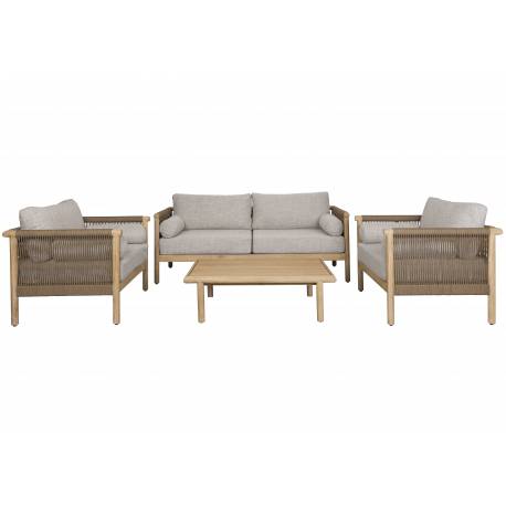 Salon de Jardin Oasis Dutchbone Ensemble 4 Pièces en Acacia, Corde et Tissu Oléfine Mobilier Extérieur Design