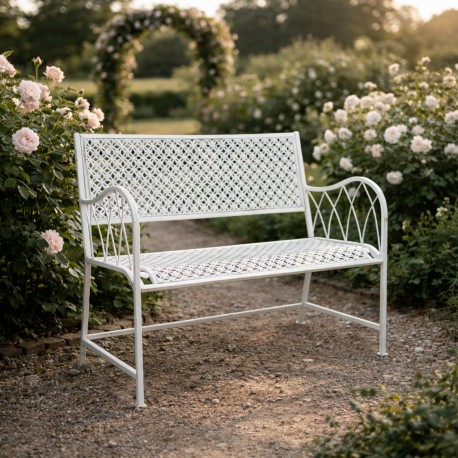 Banc de Jardin Auguste Banquette 2 Personnes Fauteuil Double d'Extérieur en Métal Blanc 57x93x105cm