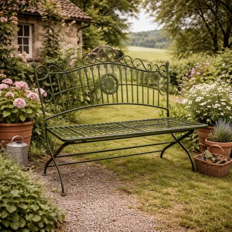 Banc de Jardin Camille Banquette Fauteuil de Jardin Exterieur 2 Personnes Pliable en Fer Vert Ancien 55x102x109cm