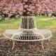 Banc Semi-Circulaire Tour d'Arbre Demi-Lune Banquette de Parc en Fer Patiné Blanc 69x86x134cm