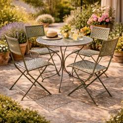 Salon de Jardin Auguste 4 Places Table et Chaises de Jardin Ensemble Pliable d'Extérieur en Métal 2 Coloris