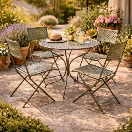 Salon de Jardin Auguste 4 Places Table et Chaises de Jardin Ensemble Pliable d'Extérieur en Métal 2 Coloris