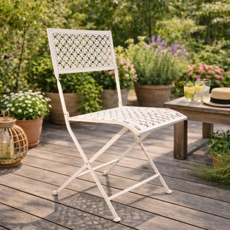 Chaise de Jardin Auguste Siège Assise Pliable d'Extérieur en Métal Blanc 39,5x48x91cm