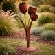 Sculpture Florale à Poser Ensemble de Trois Tulipes Trio en Acier Oxydé sur Pied Décoration Extérieure 38x48x80cm
