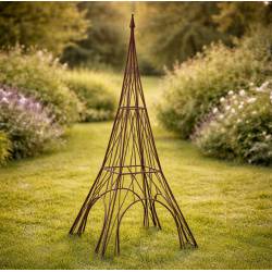 Structure Pyramidale en Acier Oxydé Tuteur Forme Tour Eiffel Support à Plantes Grimpantes 59x59x146cm