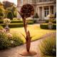 Fleur XXL sur Socle Fleur Décorative en Acier Oxydé Effet Rouille Sculpture Florale Lumineuse à Poser 32x32x124cm