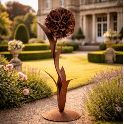 Fleur XXL sur Socle Fleur Décorative en Acier Oxydé Effet Rouille Sculpture Florale Lumineuse à Poser 32x32x124cm
