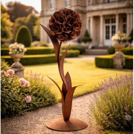 Fleur XXL sur Socle Fleur Décorative en Acier Oxydé Effet Rouille Sculpture Florale Lumineuse à Poser 32x32x124cm