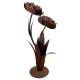 Grande Fleur Double sur Socle Sculpture Inspiration Rose en Acier Oxydé Décoration Extérieure Géante à Poser 36x55x115cm