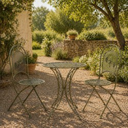 Salon de Jardin 2 Personnes Papillon Salon de Thé Bistrot 1 Table 2 Chaises Pliables en Fer Vert Antique