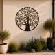 Grande Applique Murale Fronton Style Arbre de Vie Décoratif à Fixer en Métal Patiné Marron-Noir 1,5x95x95cm