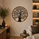Grande Applique Murale à Led Fronton Style Arbre de Vie Décoratif à Fixer en Fer Patiné Marron-Noir 1,5x95x95cm