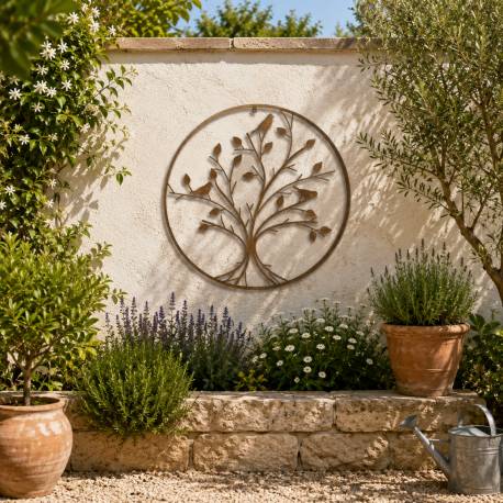 Grande Applique Murale Fronton Arbre de Vie Décoratif à Fixer en Acier Oxydé 4x70x70cm
