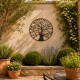 Applique Murale Fronton Style Arbre de Vie Décoratif à Fixer en Métal Patiné Marron-Noir 2x60,5x60,5cm