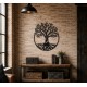 Arbre de Vie Décoratif à Fixer Applique Murale Fronton Motif Nature en Acier Patiné Marron 0,5x67x88cm