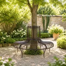 Banc Semi-Circulaire Tour d'Arbre Demi-Lune Banquette de Parc en Fer Patiné Marron 69x86x134cm