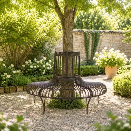 Banc Semi-Circulaire Tour d'Arbre Demi-Lune Banquette de Parc en Fer Patiné Marron 69x86x134cm