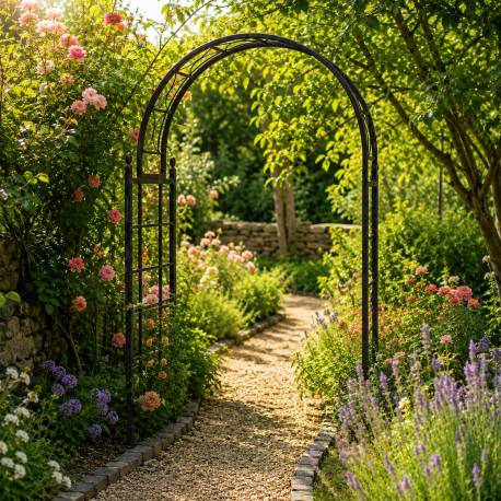 Arche Pomme de Pin Passage en acier brut oxydé Support Structure de jardin Tuteur à grimpants 50x140x226cm