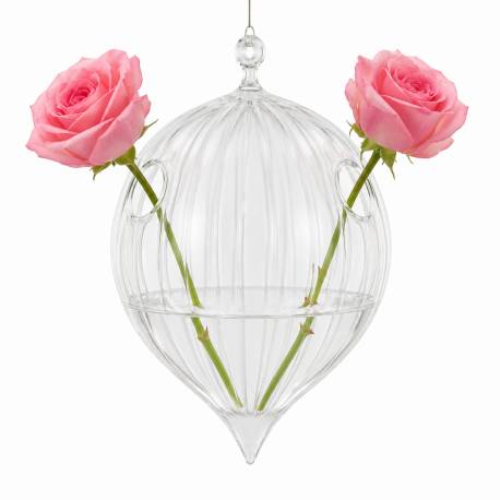 Goutte d'Eau Soliflore Globe à Suspendre Porte Fleur Porte Plante en Verre 15x15x19cm