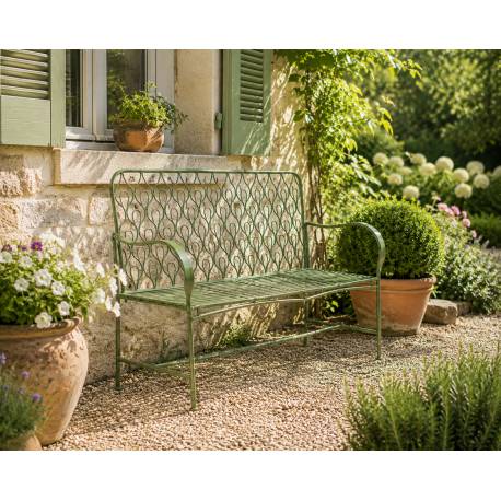 Banc Paon 2 Places Banquette de Jardin Fauteuil 2 Personnes en Métal Vert 49x92x123cm