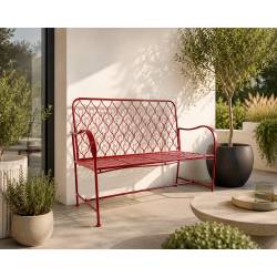 Banc Paon 2 Places Banquette de Jardin Fauteuil 2 Personnes en Métal Rouge 49x92x123cm