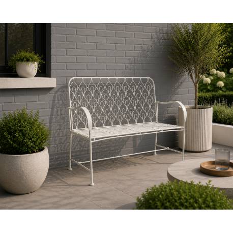 Banc Paon 2 Places Banquette de Jardin Fauteuil 2 Personnes en Métal Blanc 49x92x123cm