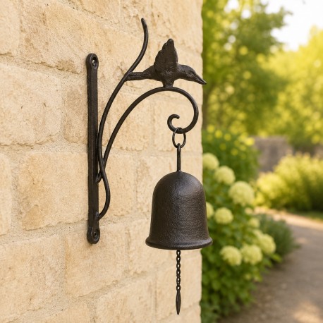 Crédence Motif Oiseaux Accroche Murale pour Lanterne Bougeoir ou Cloche en Fonte Marron 10x14x30cm