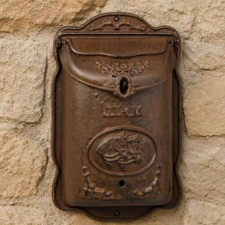 Boite aux Lettres ou Boite à Courriers Murale en Fonte Marron Motif Cheval 10,50x31,50x44,50cm