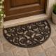Tapis Gratte Pieds en Forme de Demi Lune ou Paillasson Motifs Volutes et Feuilles en Fonte Patinée Marron 1x39,5x68cm