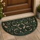 Tapis Gratte Pieds en Forme de Demi Lune ou Paillasson Motifs Volutes et Feuilles en Fonte Patinée Vert 1x39,5x68cm