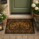 Tapis Gratte Pieds de Forme Rectangulaire ou Paillasson Motifs Volutes et Feuilles en Coco et Caoutchouc 1,1x45x75cm