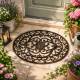Paillasson en Fonte Tapis d’Entrée Gratte Pied Ovale Patiné Marron Décoration de Jardin Motif Volute 2x40x61cm