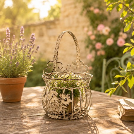 Petite Jardinière Façon Panier Pot de Fleur Bac de Plantation en Acier Marron 21,5x21,5x33cm
