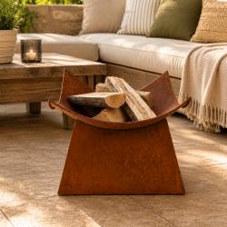 Braséro Oxydé Carré sur Pied Brasier Trapèze à Poser Extérieur en Fer Ancien Rouille 38,5x49x49cm
