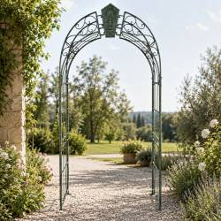 Arche Esther Portail en Acier Patiné Vert Passage de Jardin Support à Plantes
