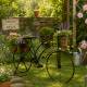 Grand Vélo Porte-Plantes Métal Noir Patiné Marron Bicyclette Décorative Support à Fleurs 46x93x140cm