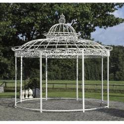 Grande Tonnelle Elizabeth Kiosque de Jardin Pergola Abris Rond Gloriette en Fer Forgé et Fonte Blanc 340x370x370cm