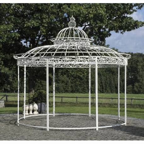 Grande Tonnelle Elizabeth Kiosque de Jardin Pergola Abris Rond Gloriette en Fer Forgé et Fonte Blanc 340x370x370cm