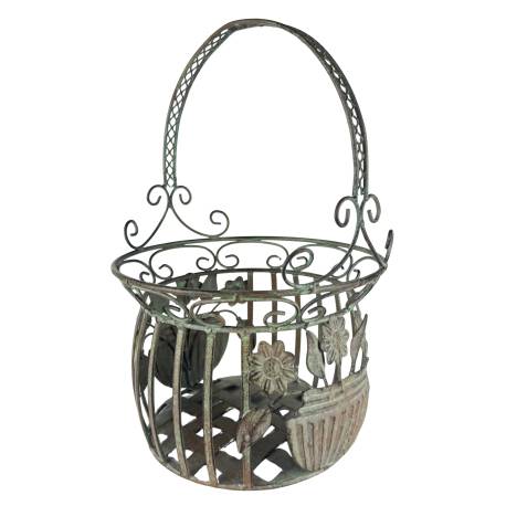 Petite Jardinière Façon Panier Pot de Fleur Bac de Plantation en Acier Vert 21,5x21,5x33cm