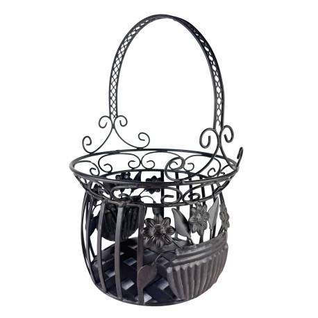Petite Jardinière Façon Panier Pot de Fleur Bac de Plantation en Acier Marron 21,5x21,5x33cm