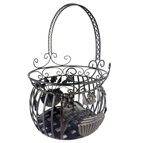 Grande Jardinière Façon Panier Pot de Fleur Bac de Plantation en Acier Marron 25x25x36,5cm