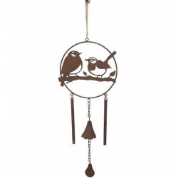 Clochette Oiseau Décoration à Suspendre Cloche de Jardin en Fonte Patinée Marron 20x33x67cm