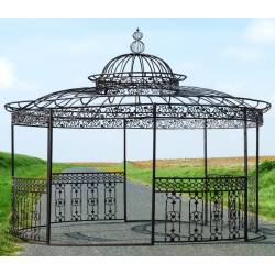 Majestueuse Tonnelle Elizabeth Gloriette de Jardin Pergola Abris Rond Kiosque en Acier et Fonte Marron 400x500x500cm
