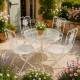 Salon de Jardin Louise 4 Places Mobilier en Verre Acier et Fonte Patiné Blanc Ensemble d’Extérieur de Charme
