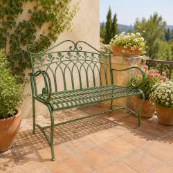 Banc 2 Places Hortense Banquette de Jardin Fauteuil 2 Personnes en Métal Patiné Vert 48x97,5x113cm