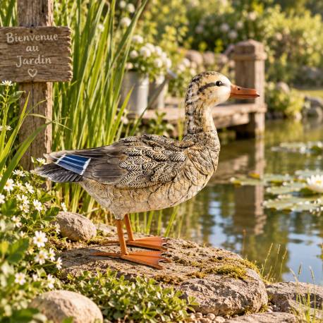 Canard Ben en Acier Coloré Animal de Jardin Décoration Extérieur Style Campagne 19x34x41cm
